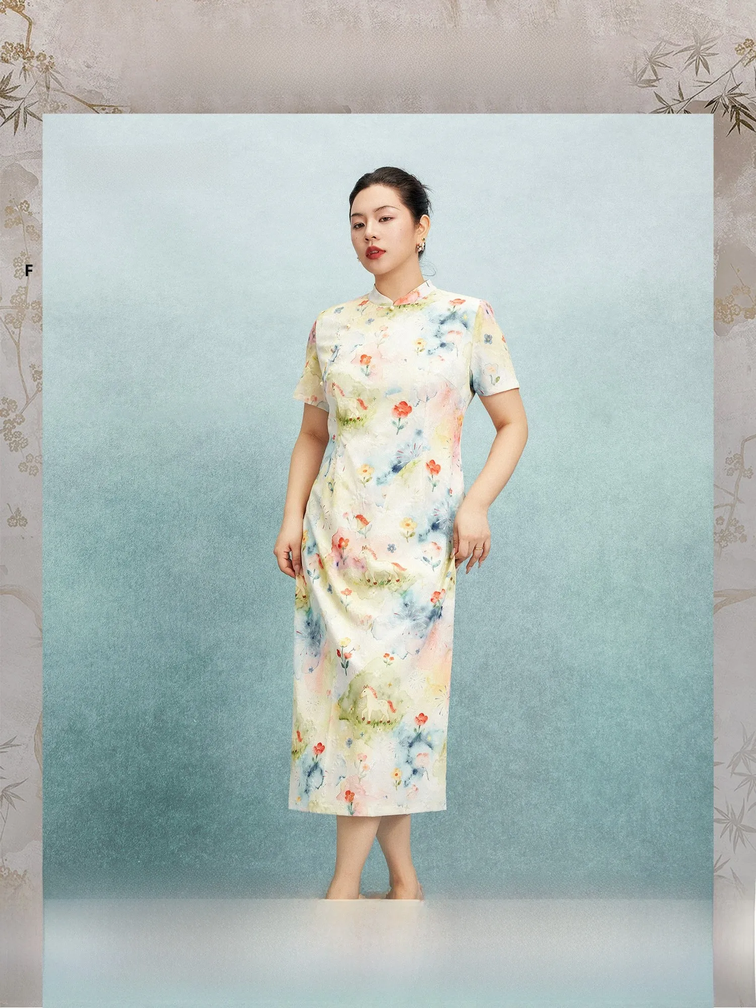

Plusmall Spring Blue Flower Print Pattern Dress Women's Summer Slimming Long Dress Casual Loose Fit