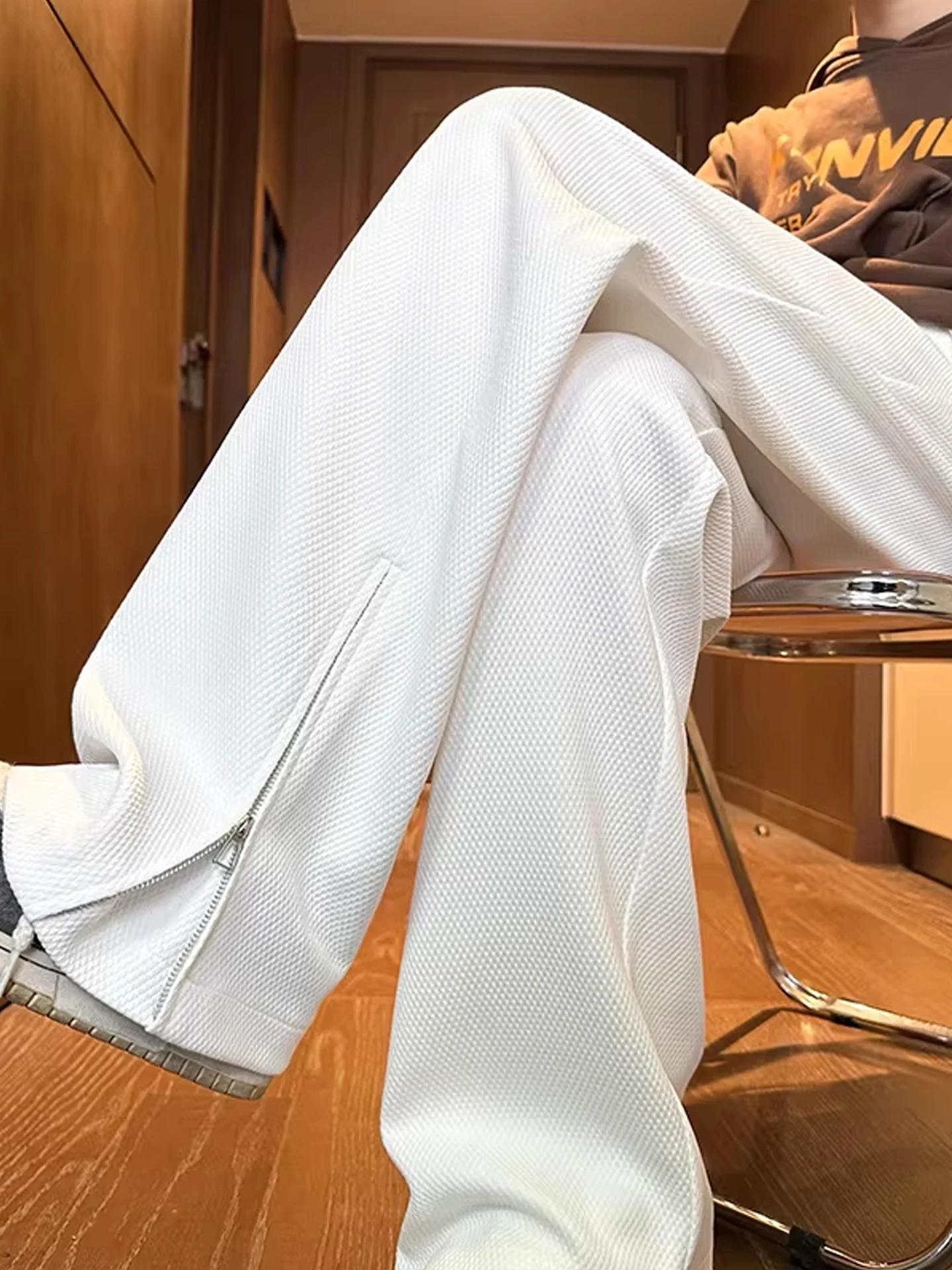 

Cleanfit Loose Men's American Sle Sport Pants Drapey Loose Straight Leg Trousers Side Zip Casual Pants for Spring