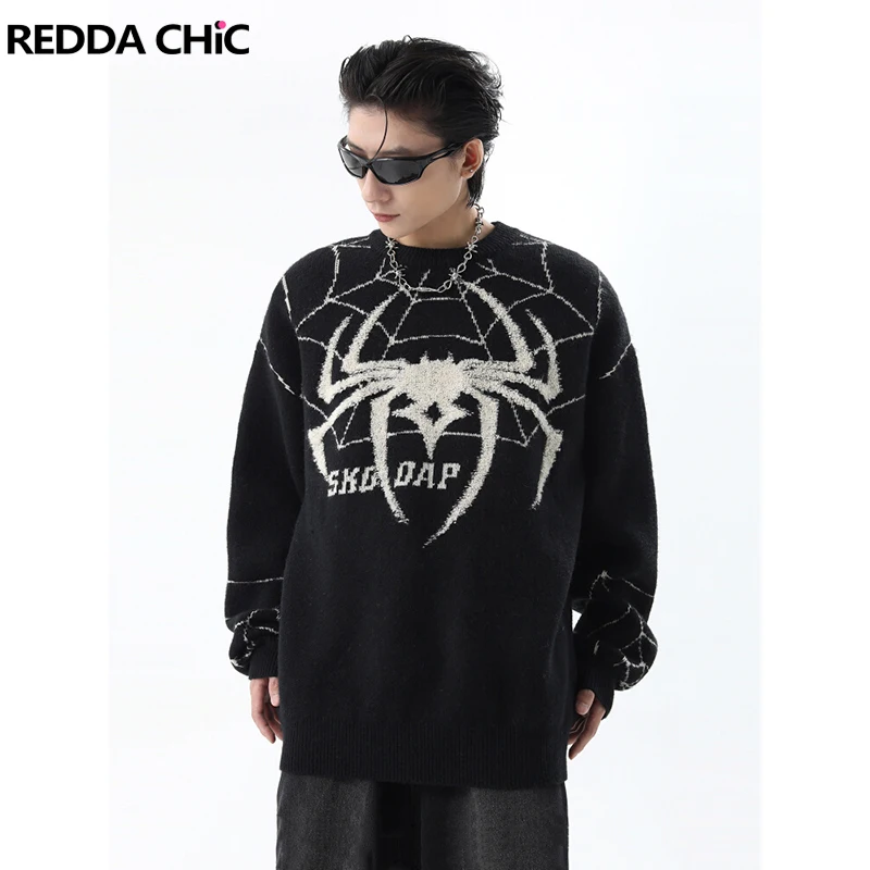 

REDDACHIC Anime Spider Knitted Mohair Sweater Men Jumper Top Oversize Long Sleeves O-neck Pullover Retro Y2k Harajuku Streetwear