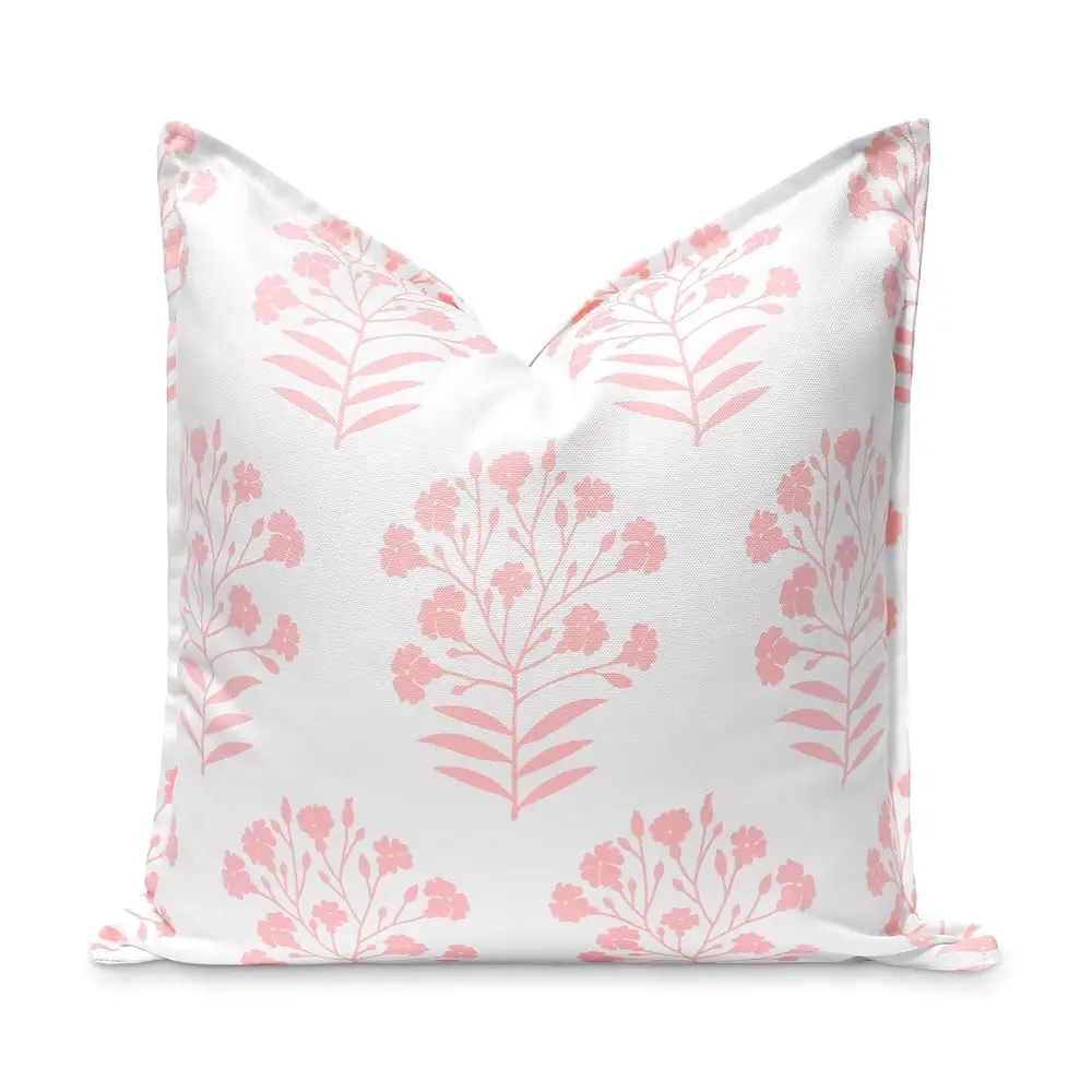 

Coastal Patio Indoor Outdoor Throw Pillow Cover Only, 20""X20"" Water Repellent For Backyard, Couch, Blush Pink Print Floral