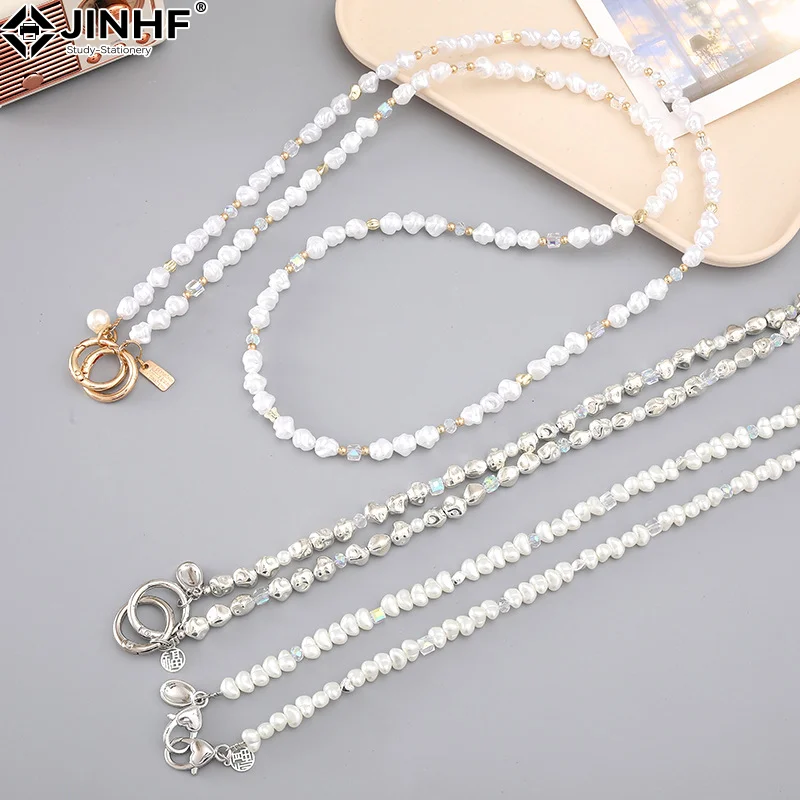 Phone Lanyard Long Crossbody Necklace Chain Hand-Beaded Plastic Pearl Strap Anti-Lost Sling Universal Clip Bag For Phone Case