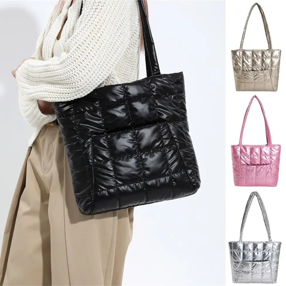 Women Large Capacity Shoulder Bag Quilted Handbags Casual Down Cotton Padded Tote Bags Girls Shopping Bags Underarm Bags