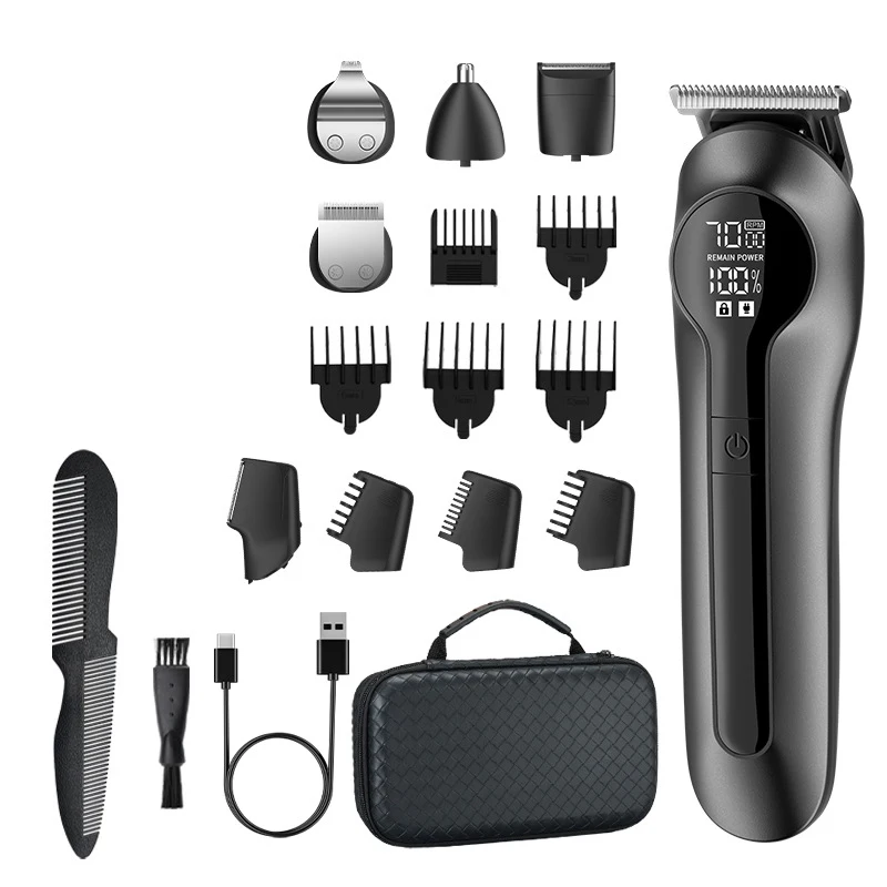 6-in-1 Multifunctional Grooming Kit Hair Clipper With Digital Display High Power Electric Shaver Nose Hair Trimmer