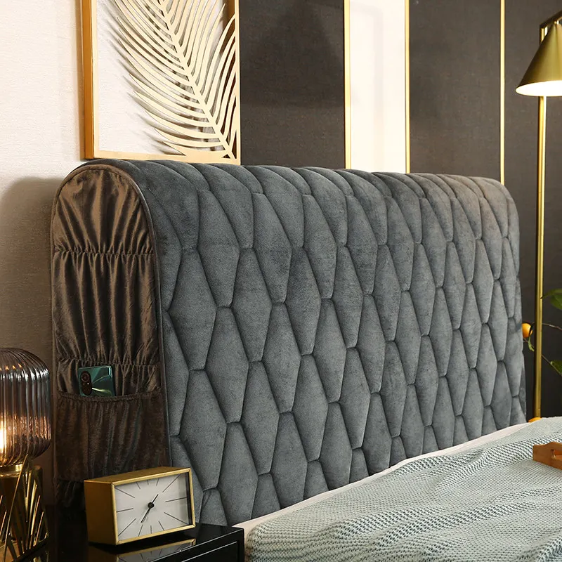 Modern Thickened Quilted Headboard Cover Velvet Anti-collision Full Coverage Queen King Bed Back Protector with Pocket Plain