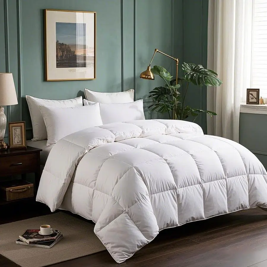 

Goose Feathers Down Fiber Comforter Queen Size Duvet Insert,100 Cotton,Hotel Luxury Hypoallergenic Comforter 58oz All Season Med