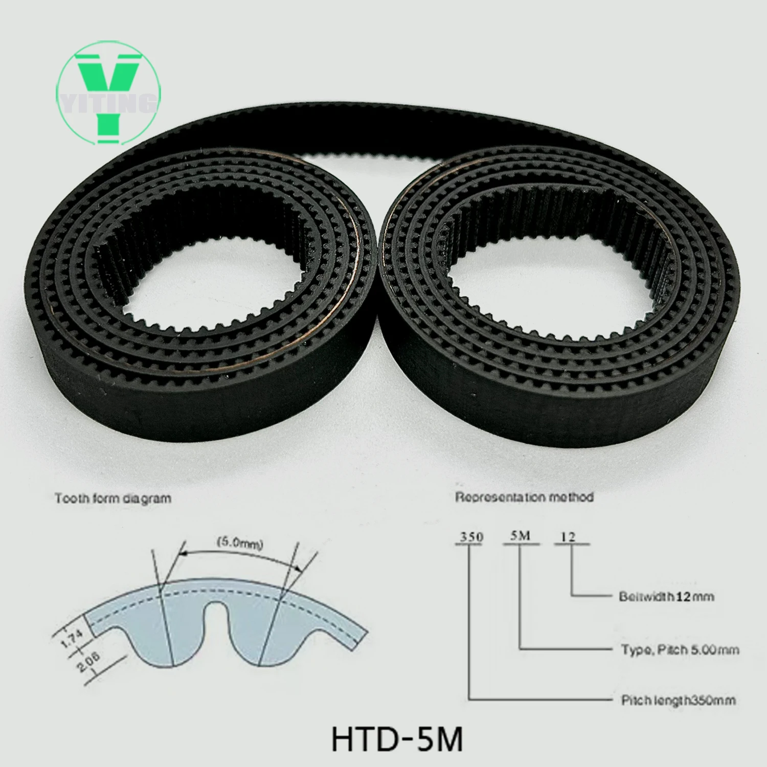 HTD-5M Open Synchronous Timing 5M Belt Anti-wear Reinforce Open Width 10/15/20/25/30/40mm Synchronous Belt Rubber Open  Belt