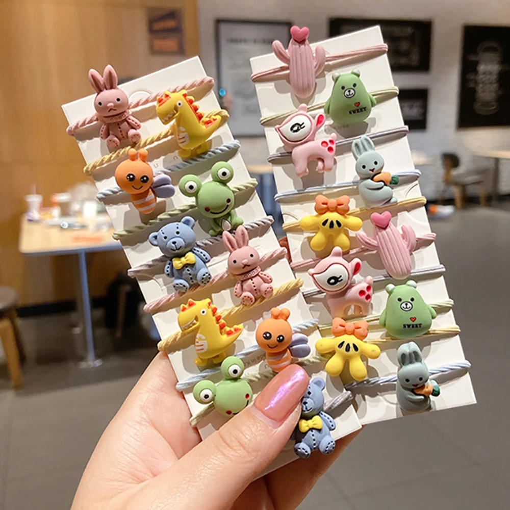 10 Pcs/Set Cute Cartoon Animal Elastic Hair Bands Children Girls Lovely Rubber Bands Ponytail Holder Baby Kids Hair Accessories