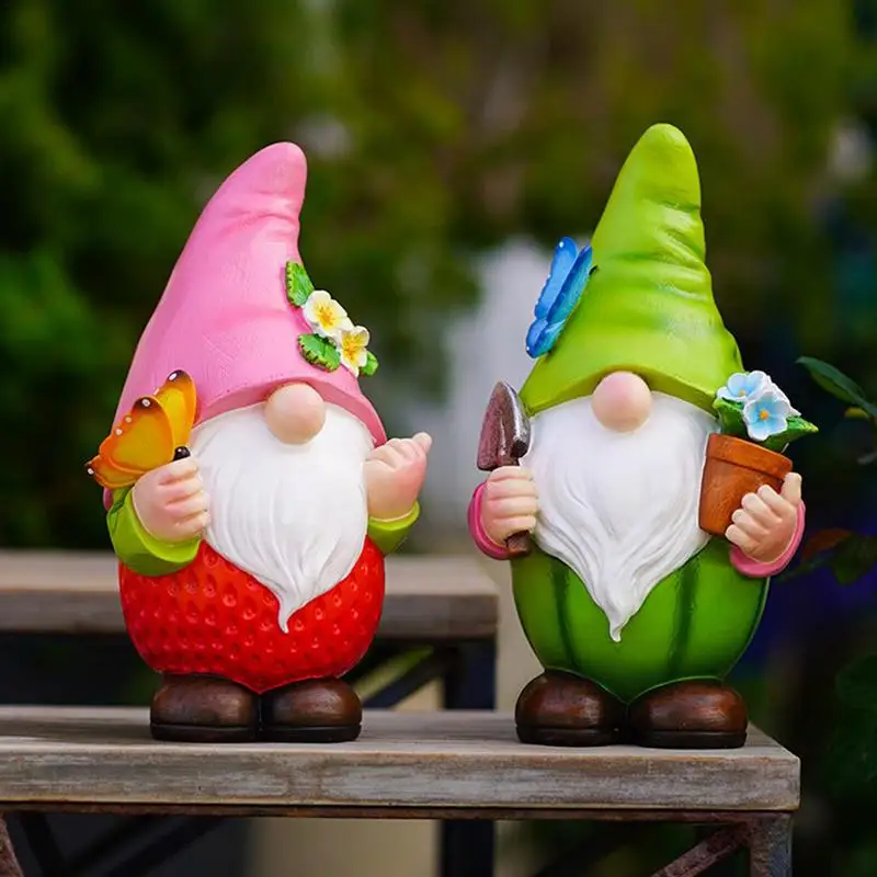 Solar Gnome Garden Statue Unique Resin Gnomes Shape Bonsai Yard Ornament Multipurpose Outdoor Gnomes Decor Craft Ornament Tools