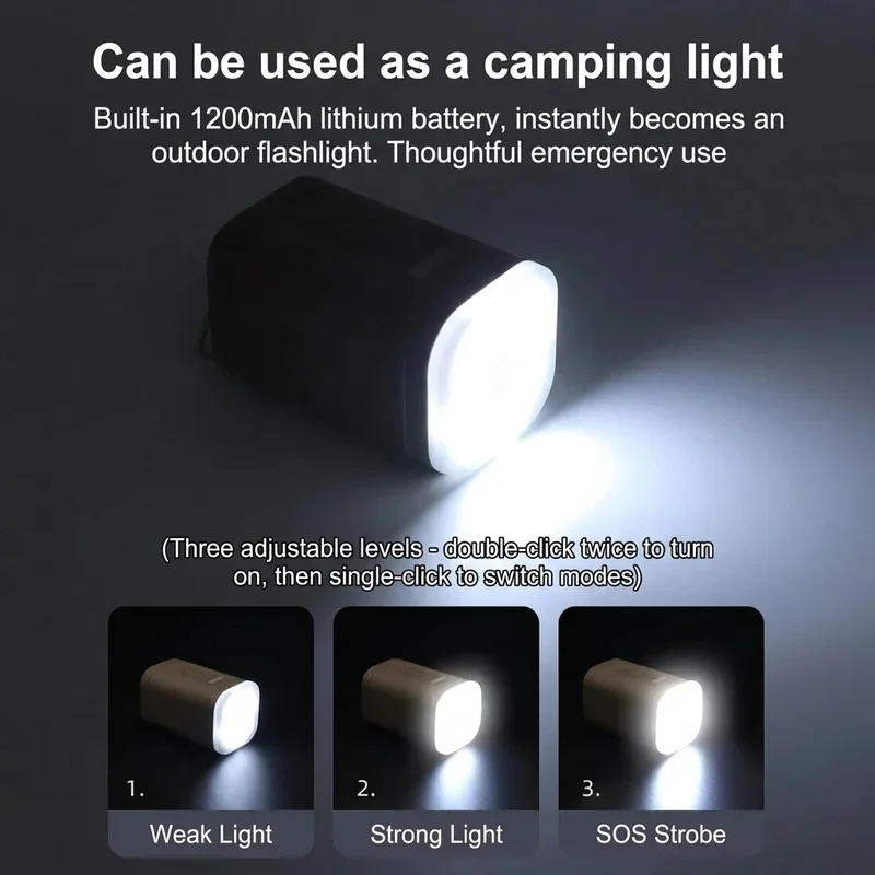 Mini bomba de ar elétrica sem fios 3 em 1 com luz LED, compressor de ar portátil para inflar e desinflar, ideal para acampar, fazer caminhadas e atividades ao ar livre.