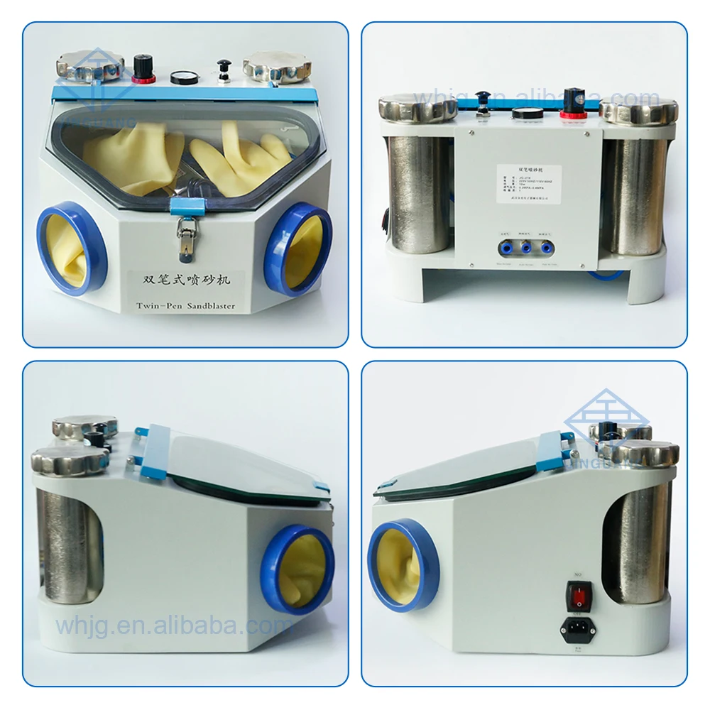 Dental Twin-Pen Double Pen Fine Sand Blaster Sandblaster Unit with LED Bulb 2 Tanks Dental Equipment