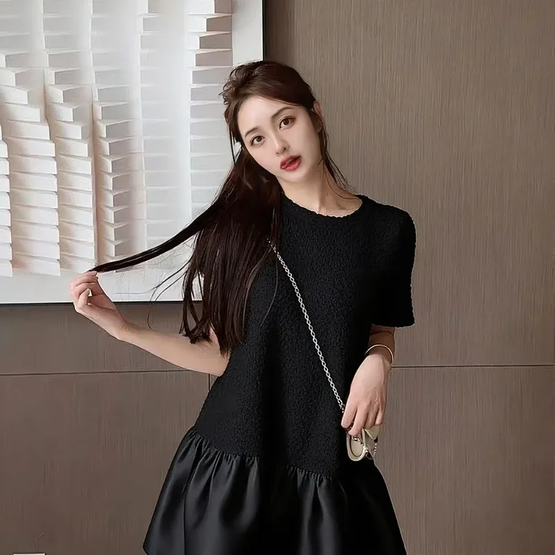 Übergröße 300lbs Damen Sommerkleid mit Rüschen, Kurzarm, Locker Geschnittenes Casual T-Shirt-Kleid