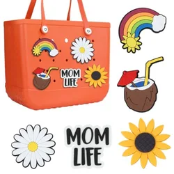 8PCS Cute Beach Bag Charms PVC Rubber Colorful Beach Tote Decorate Buckles Handbag Insert Cartoon DIY Pins Beach Bag Accessories