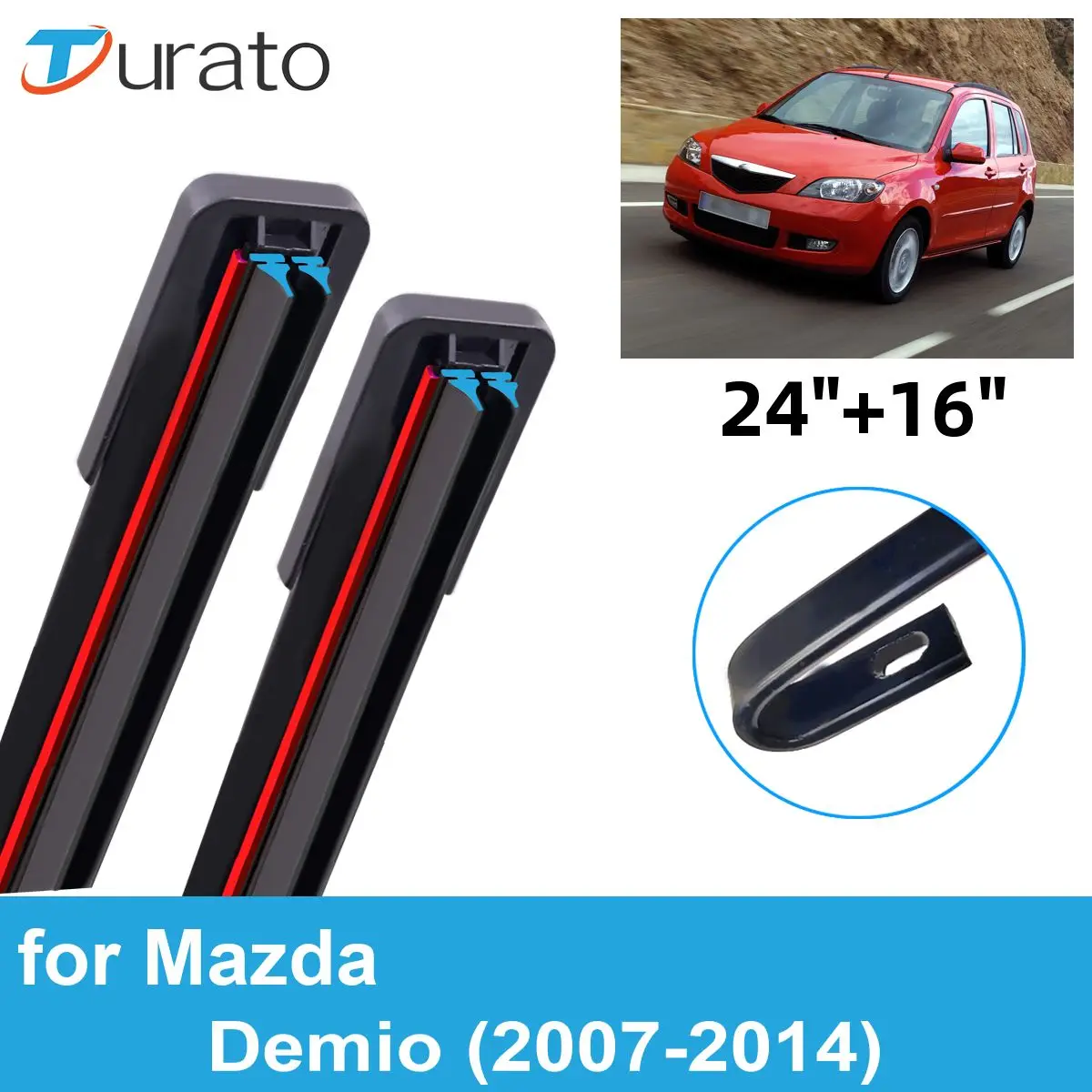 2PCS Car Wiper Blades for 2007-2014 Mazda Demio Front Windscreen Windshield Double Rubber Car Accessories 2011 2012 2013 2014