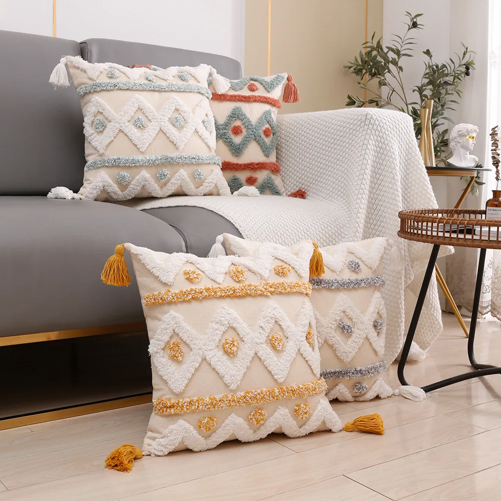 Cotton Tufted  Cushion Cover 45x45 Boho Decorative Pillow for Sofa Throw Pillowcase Living Room Home Decor Geometric Pillow Sham
