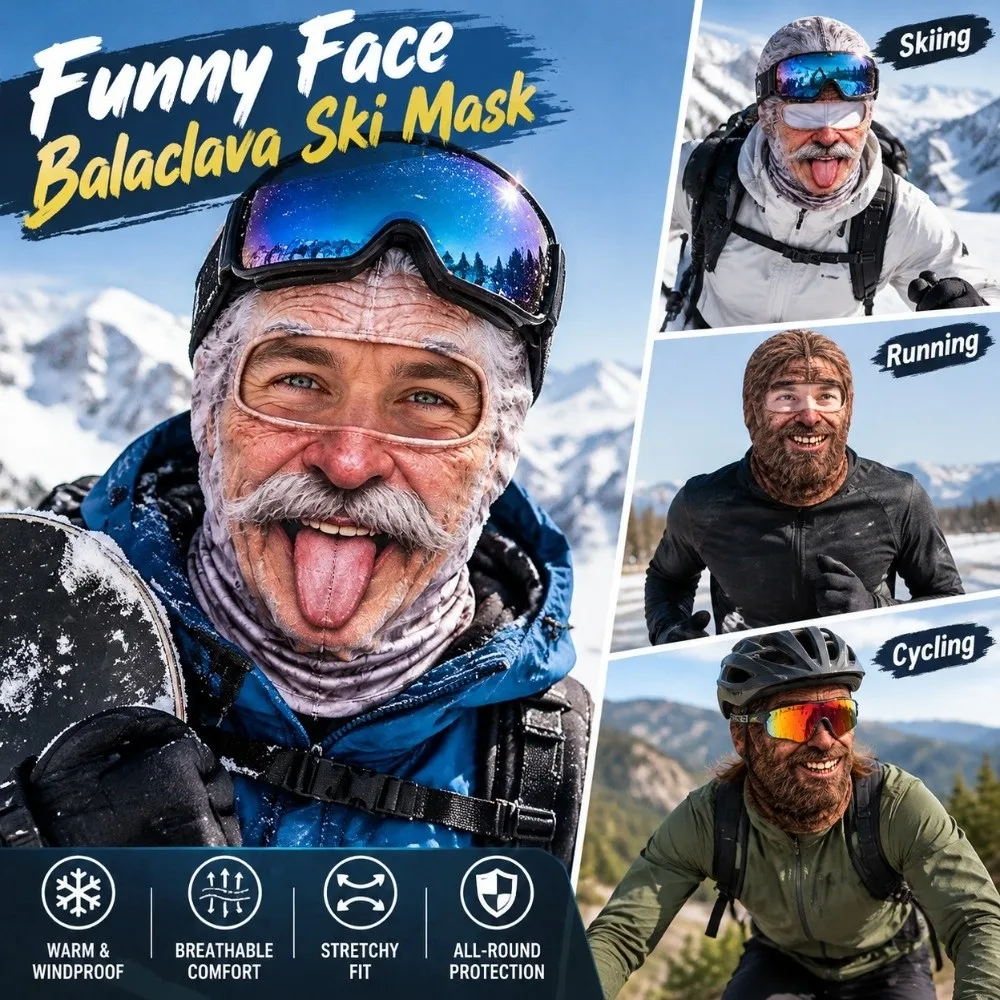 Realistic Print Realistic Face Dralon Warm Mask 3D Printed Design Windproof Material Full Face Neck Gaiter Reusable Fabric