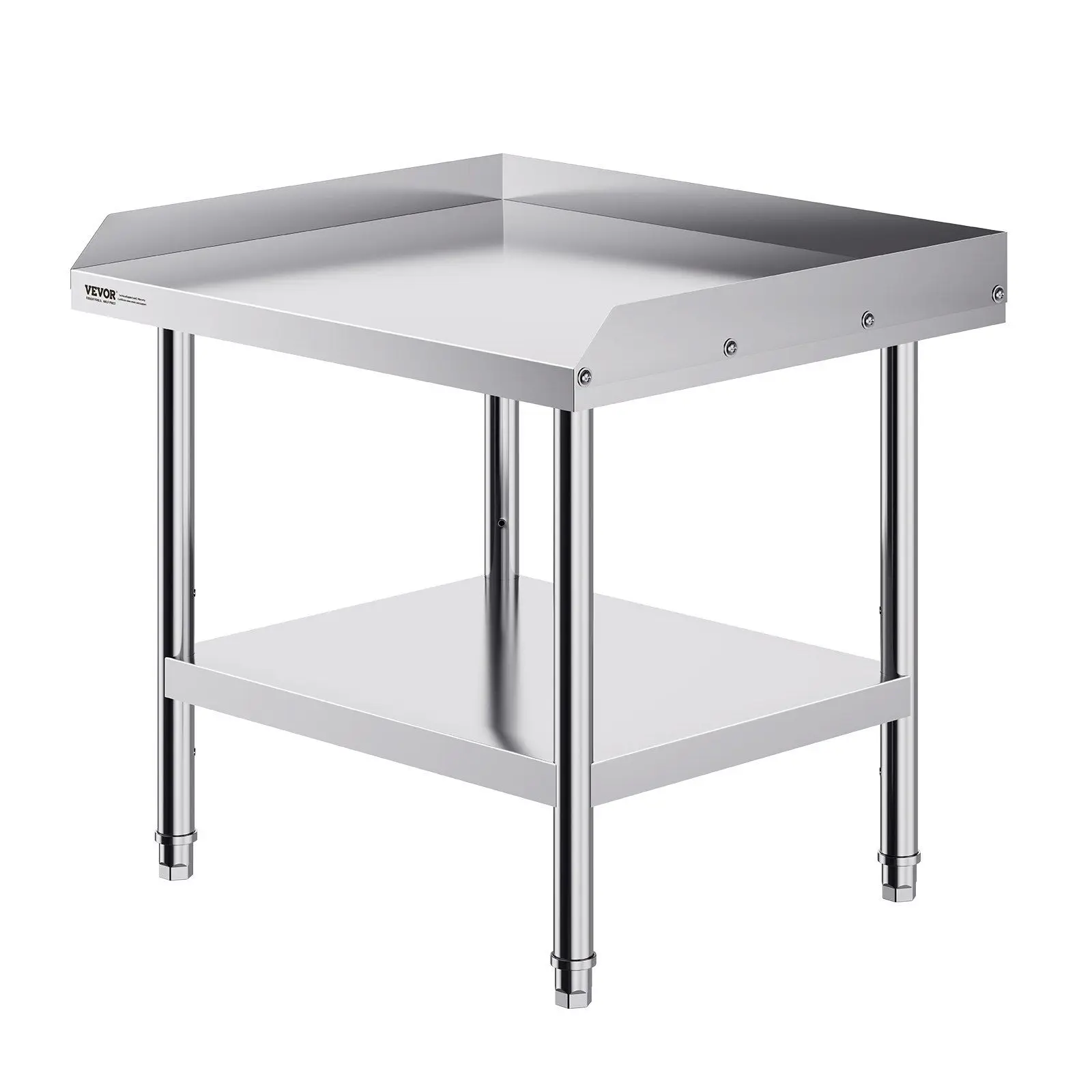 Durable Stainless Steel Work Table 24x28x26in, 3-Sided Backsplash, Screw-Adjustable Shelves, Ideal for Commercial Kitchens