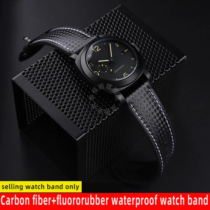 For Panahei Lumino men's watch PAM01312 441 Carbon fiber+fluororubber waterproof watch band 20mm 22mm 24mm Universal  bracelet