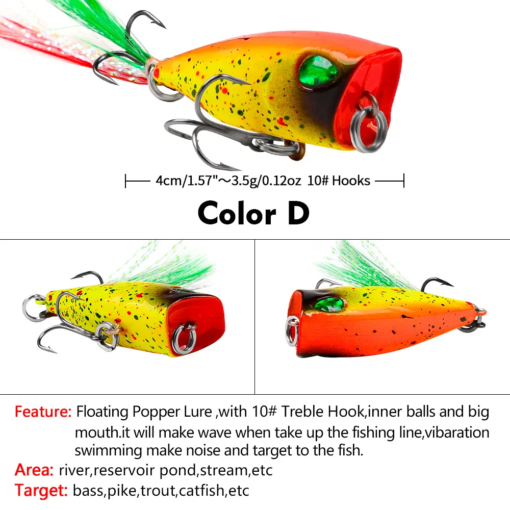 4,3cm 4g Mini Popper Angelköder Oberflächenköder Harter Kunstköder Künstliche Wobbler Plastik Pesca Angelzubehör mit 10 Stück # Federhaken – Detail 11