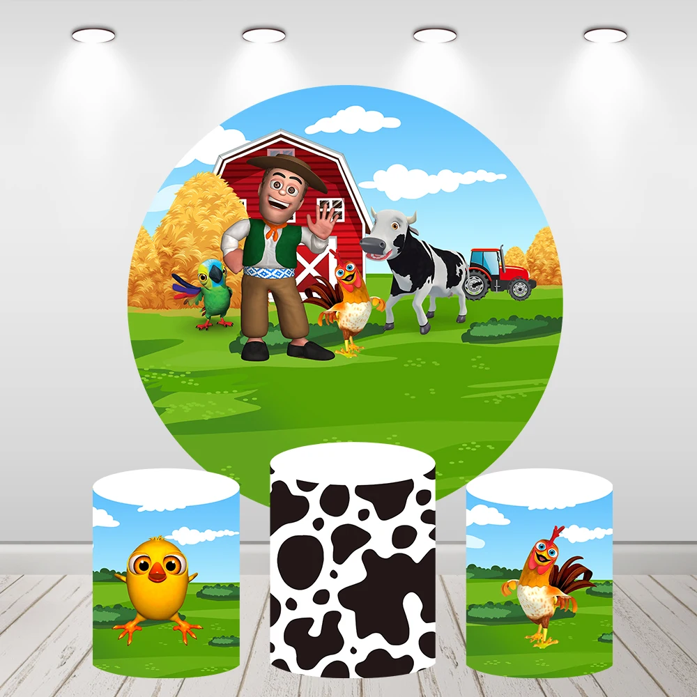 

Circle Background Custom Green Grass Farm Photo Booth la granja de zenon Photo Studio Kids 1st Birthday Round Backdrop Polyester