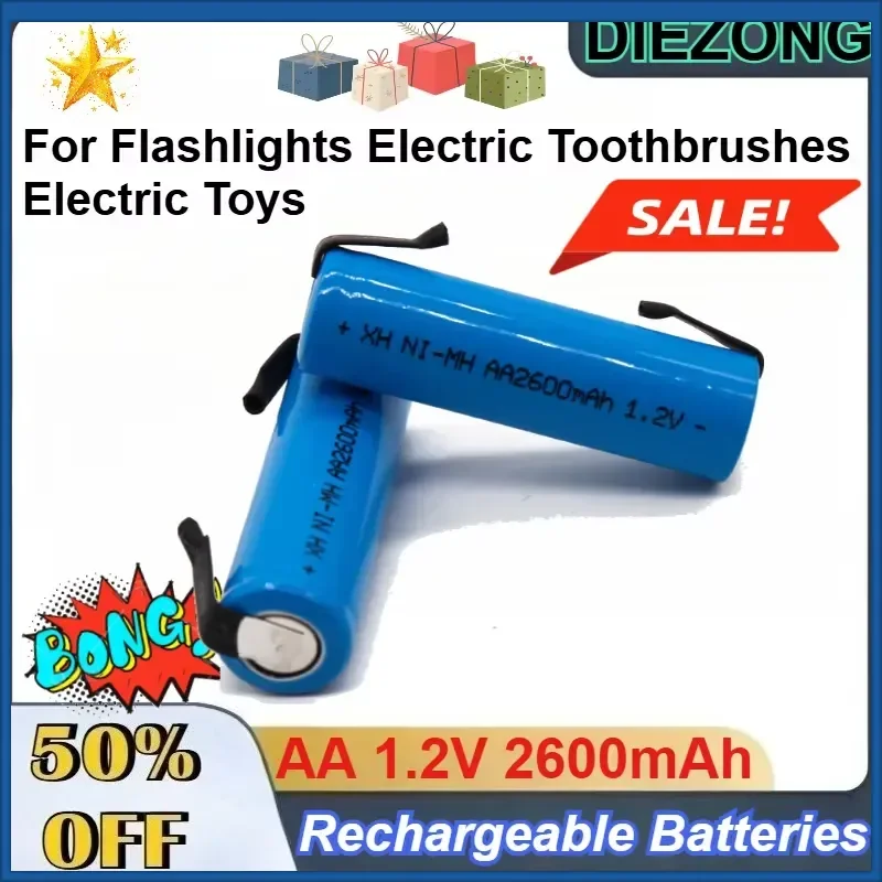 AA NI-MH 1.2V 2600mAh Battery with Nickel Sheet for Flashlights Electric Toothbrushes Electric Toys Rechargeable Batteries