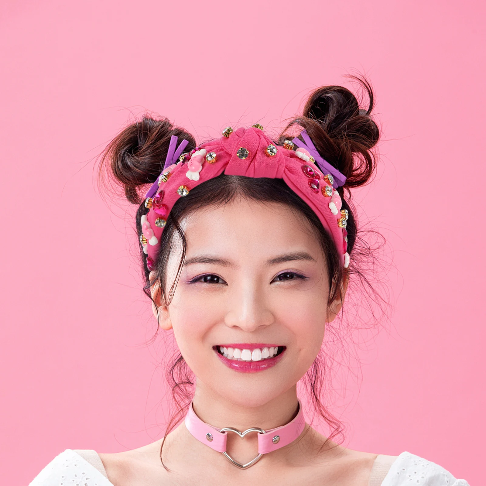 

Valentines Day Heart Headband Pink Rhinestone Knotted Hairband Women Sparkly Jeweled Beaded Headpiece Party Wear Lightweight