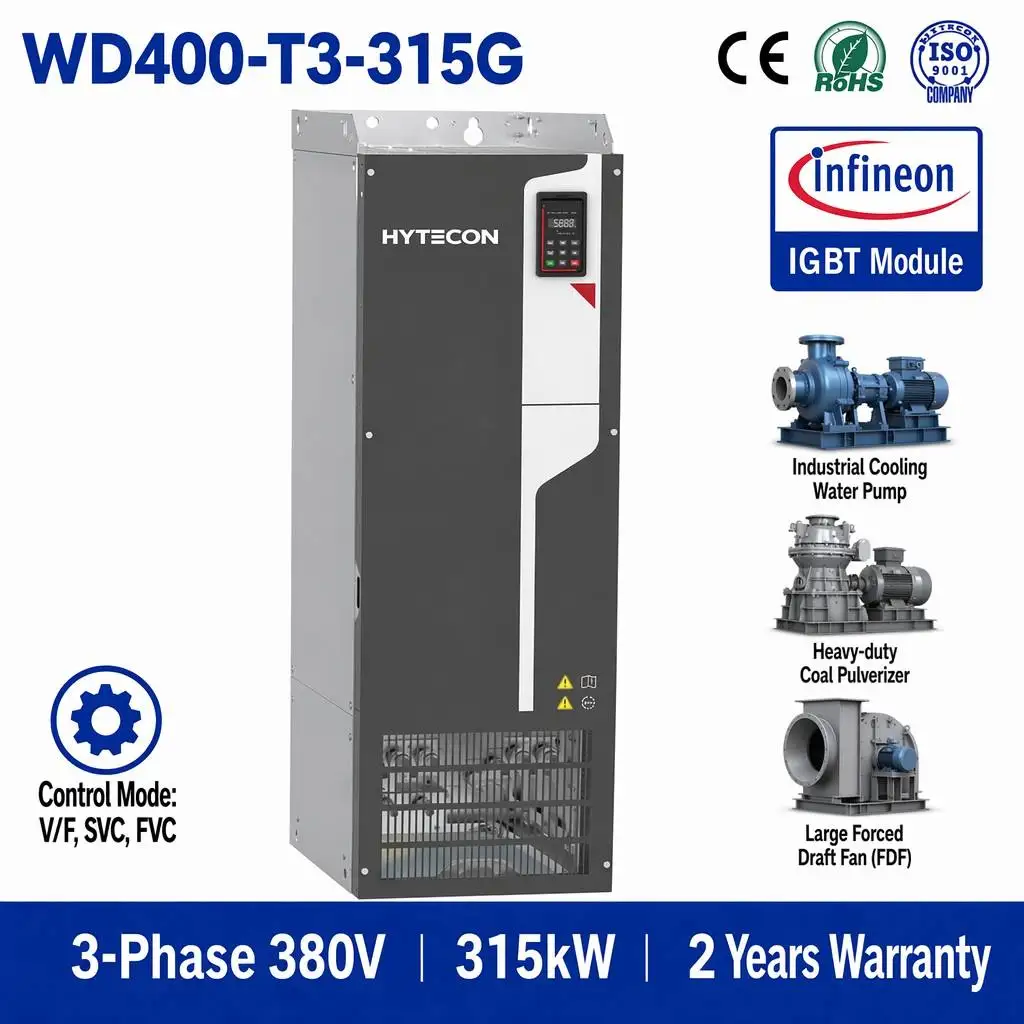 315kW 400V 3 Phase G-Type Heavy  VFD with V/F & Vector Control, Modbus RTU for Conveyor Crusher Mill WD400-T3-315G