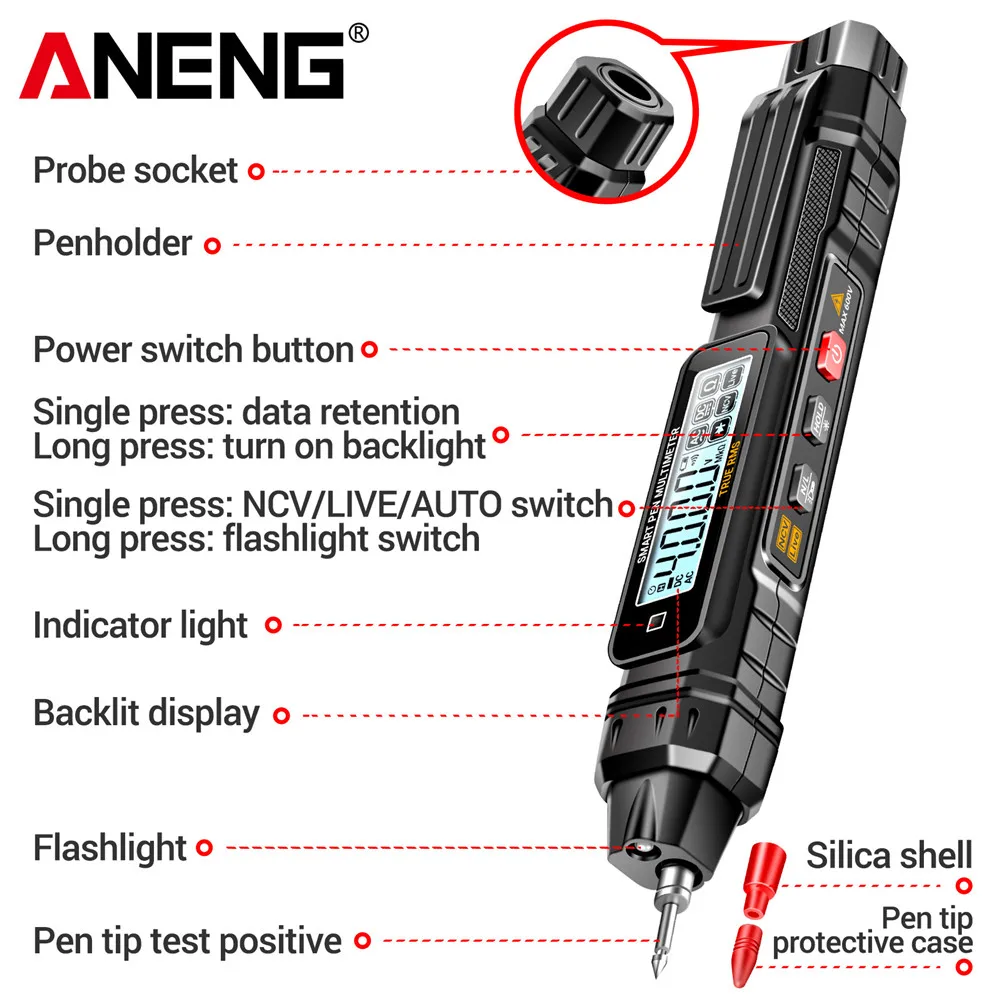 ANENG A3005 Digital Multimeter Professional Pen Testers AC/DC Voltage Meter Live Zero Line Detector Buzzer Ohm Tester Tools