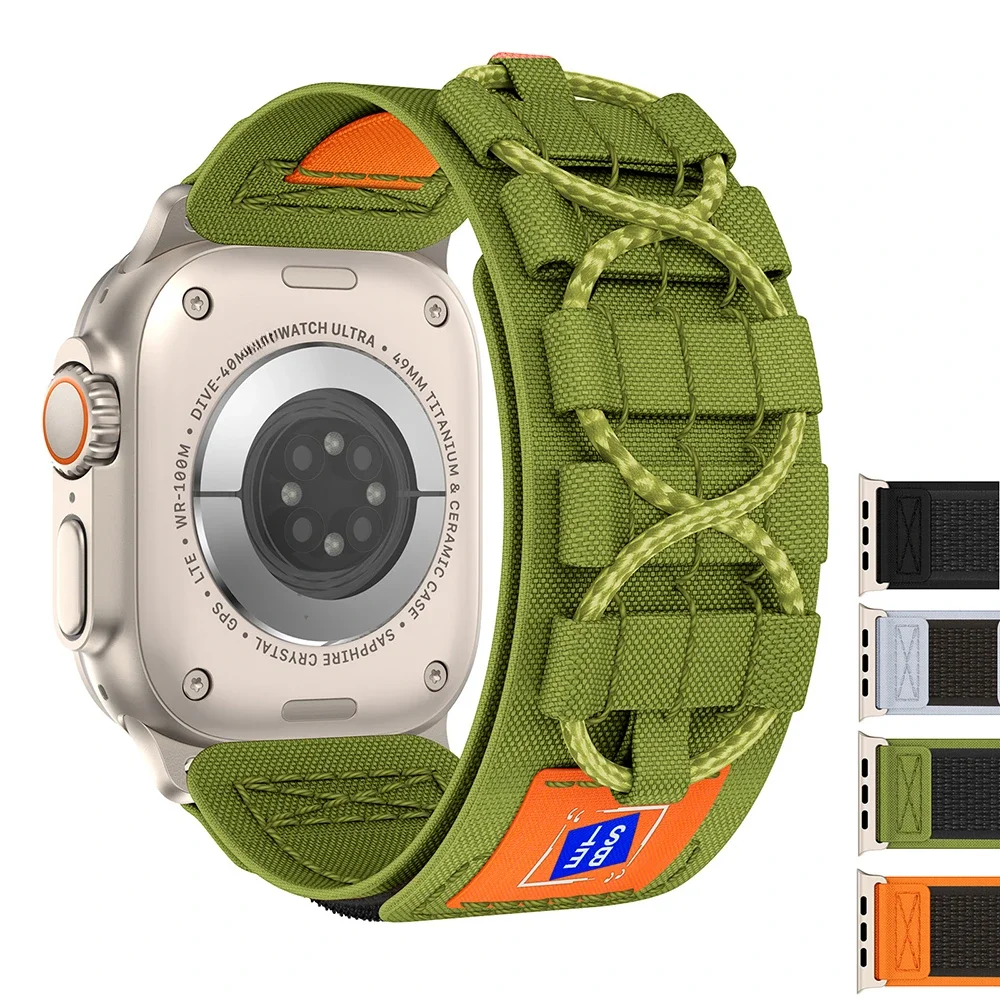 Tactical Rail Braid Nylon Strap For Apple Watch Ultra Band 2 49mm 45mm 44mm 42mm Sport Loop Band iWatch 10 46mm 42mm 38 40 41mm