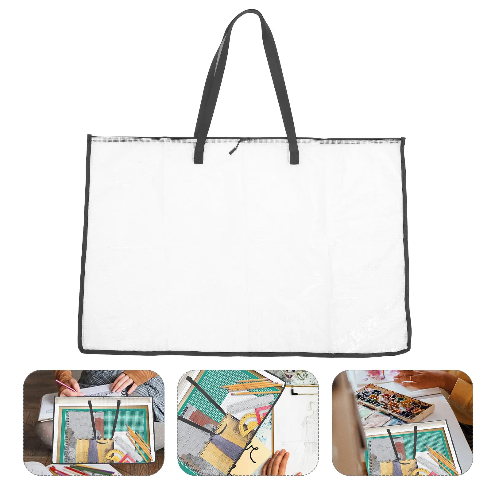 2Pcs Transparent Art Portfolio Case Large Poster Storage Bag Handheld Organizer for Drawing Paper Art Portfolio Case