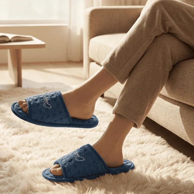 One Size Indoor Breathable Cotton Linen Slippers For Women Men Comfortable House Shoes Soft Fabric Sole Couples Home Slides