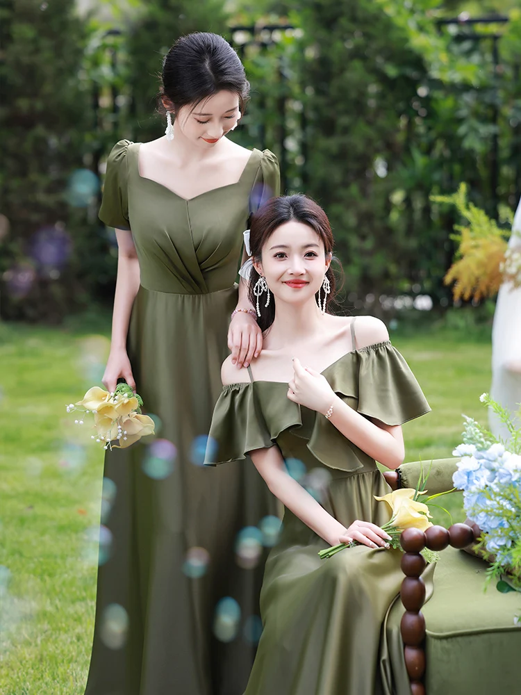 F2138 Customized Green Satin Bridesmaid Dresses Sweet Memory A-Line Birthday Graduation Gown Bride Sisters Wedding Party Dress