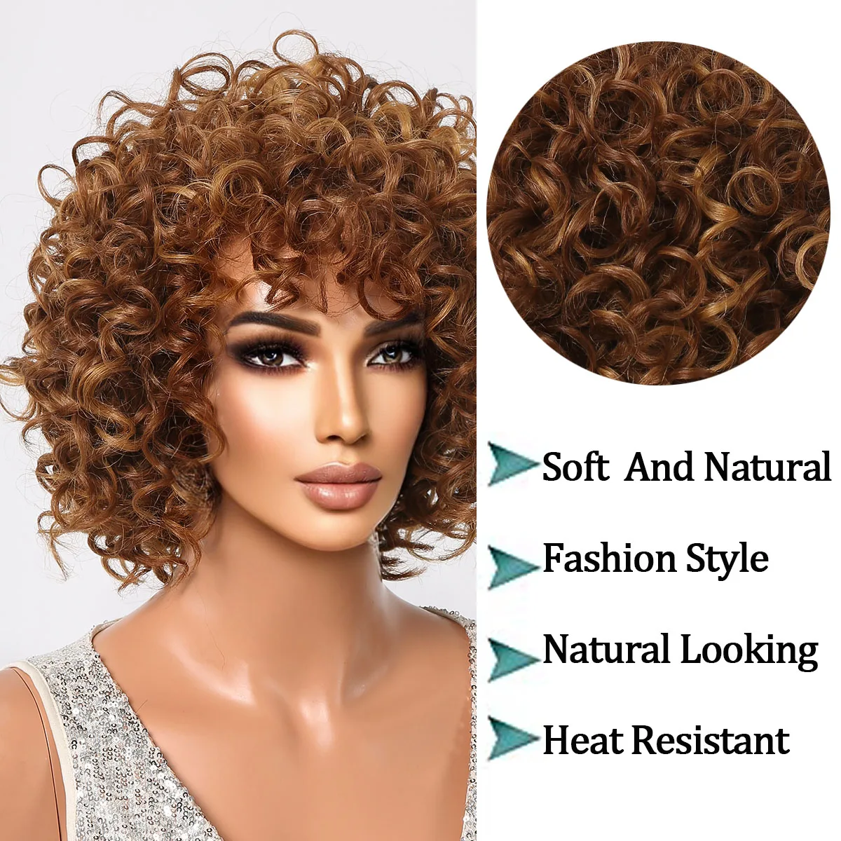 Short Blonde Curly Ginger Synthetic Wigs Afro Japanese High-quality Fiber Wigs for Women Black Women Wigs With Bangs Cosplay Wig