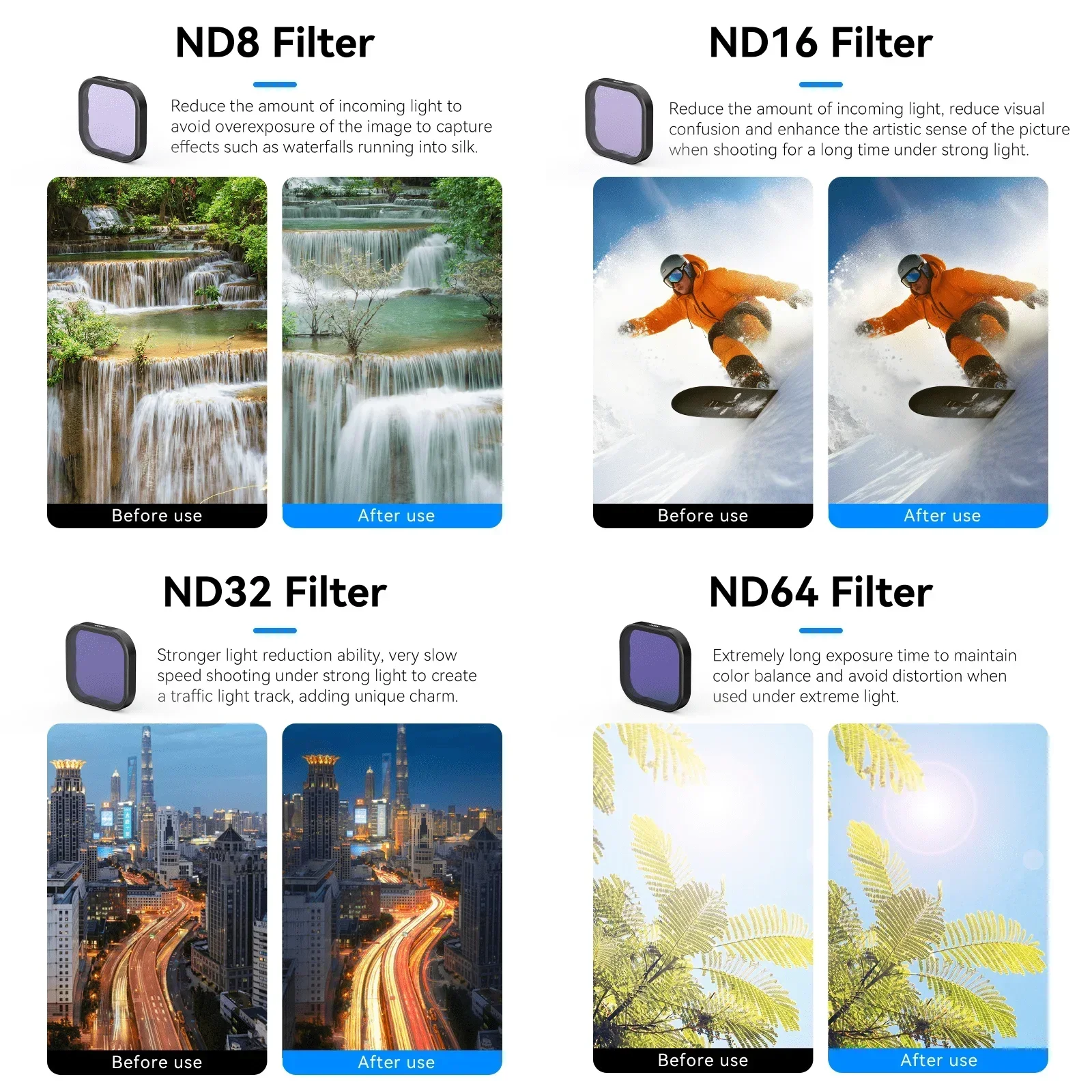 مجموعة فلاتر TELESIN CPL ND8 ND16 ND32 ND64 لملحقات Gopro Hero 13 السوداء مرشحات عدسة CPL ND ملحقات Go Pro