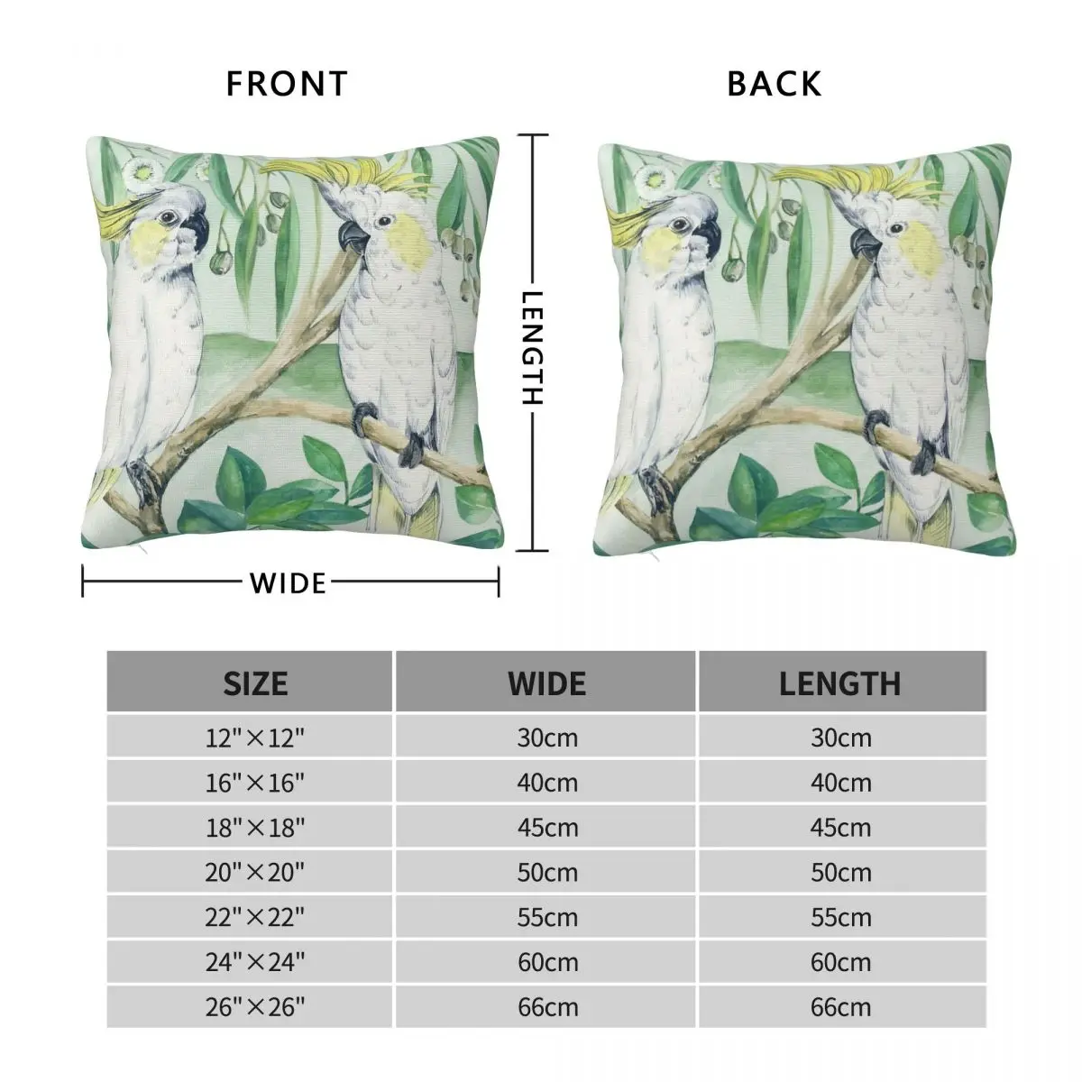 Saffron Cockatoos Square Pillowcase Polyester Linen Velvet Printed Zip Decor Home Cushion Cover