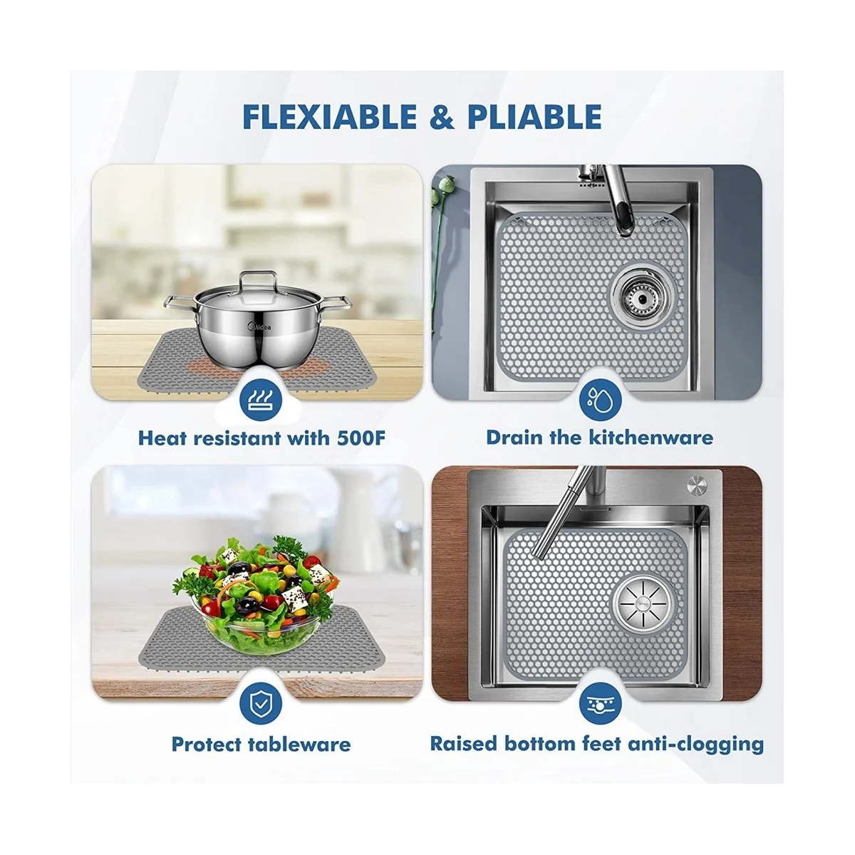 Силиконовый коврик для раковины, 2 шт. в упаковке, защита для раковины для кухонной раковины, складной нескользящий термостойкий Коврик для раковины