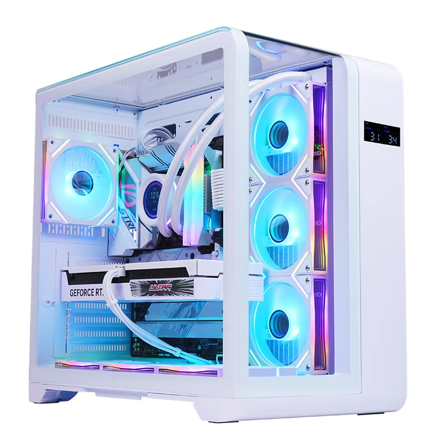 

WJCOOLMAN WENTIANPLUS Curved Glass Digital Display Sea View Room Gaming Computer Case Supports 360 Water Cooling ATX Motherboard