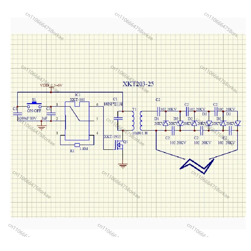 40KV high-power high-voltage module boost coil discharge module low-voltage power supply circuit diagram XKT203-25