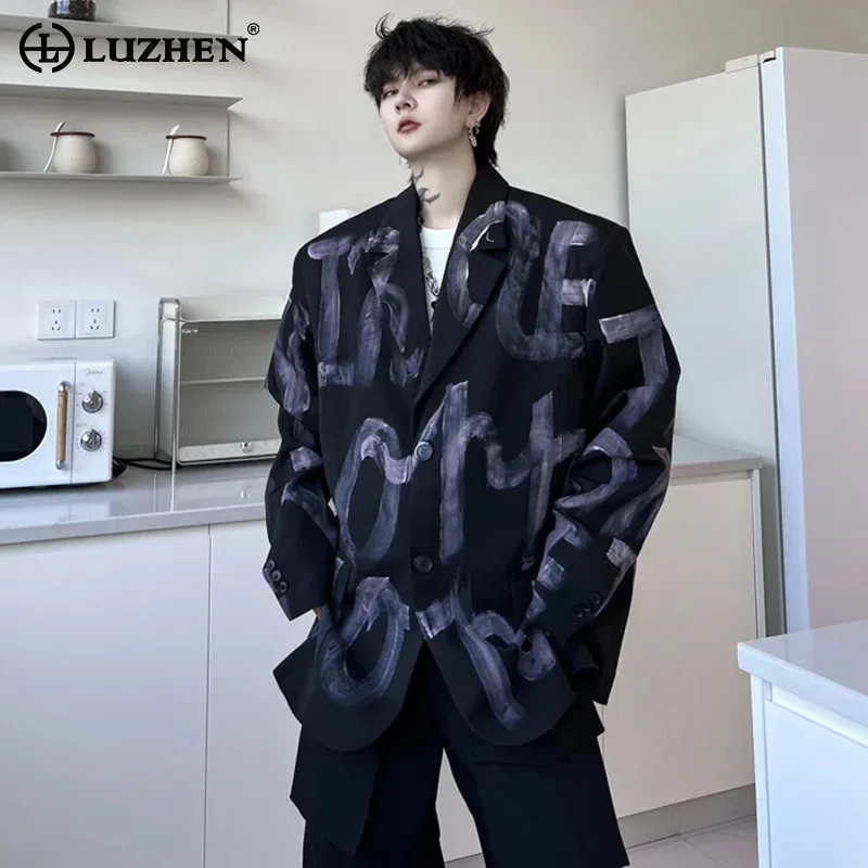 

LUZHEN Hand Drawn Letter Pattern Blazers Loose Trendy Personalized Men's Clothing Autumn New Street Suit Jackets Coat LZ5217