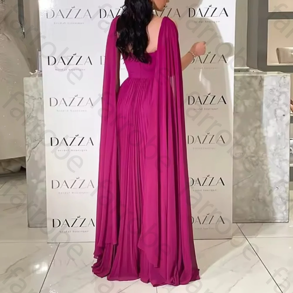 Abiti da sera in chiffon viola di lusso con maniche a mantella A-Line Sweetheart pieghettato fino al pavimento Abito da ballo di alta qualità personalizzato