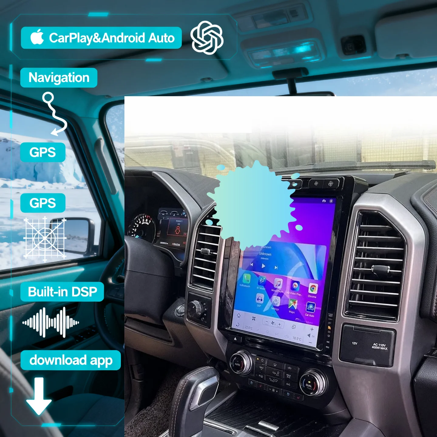 

Android 13 сенсорный экран автомобильный стерео мультимедийный DSP плеер для Ford F150 2015 2016-2020 беспроводной CarPlay GPS аудио радио головное устройство