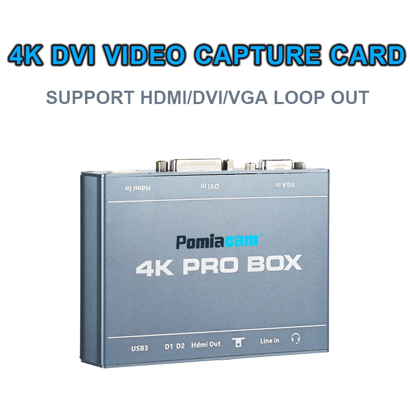 4K PRO BOX DVI HDMI VGA to USB3.0 Capture Card  plug and play HD video capture device HDMI loop out 1080P 60fps output HD AV