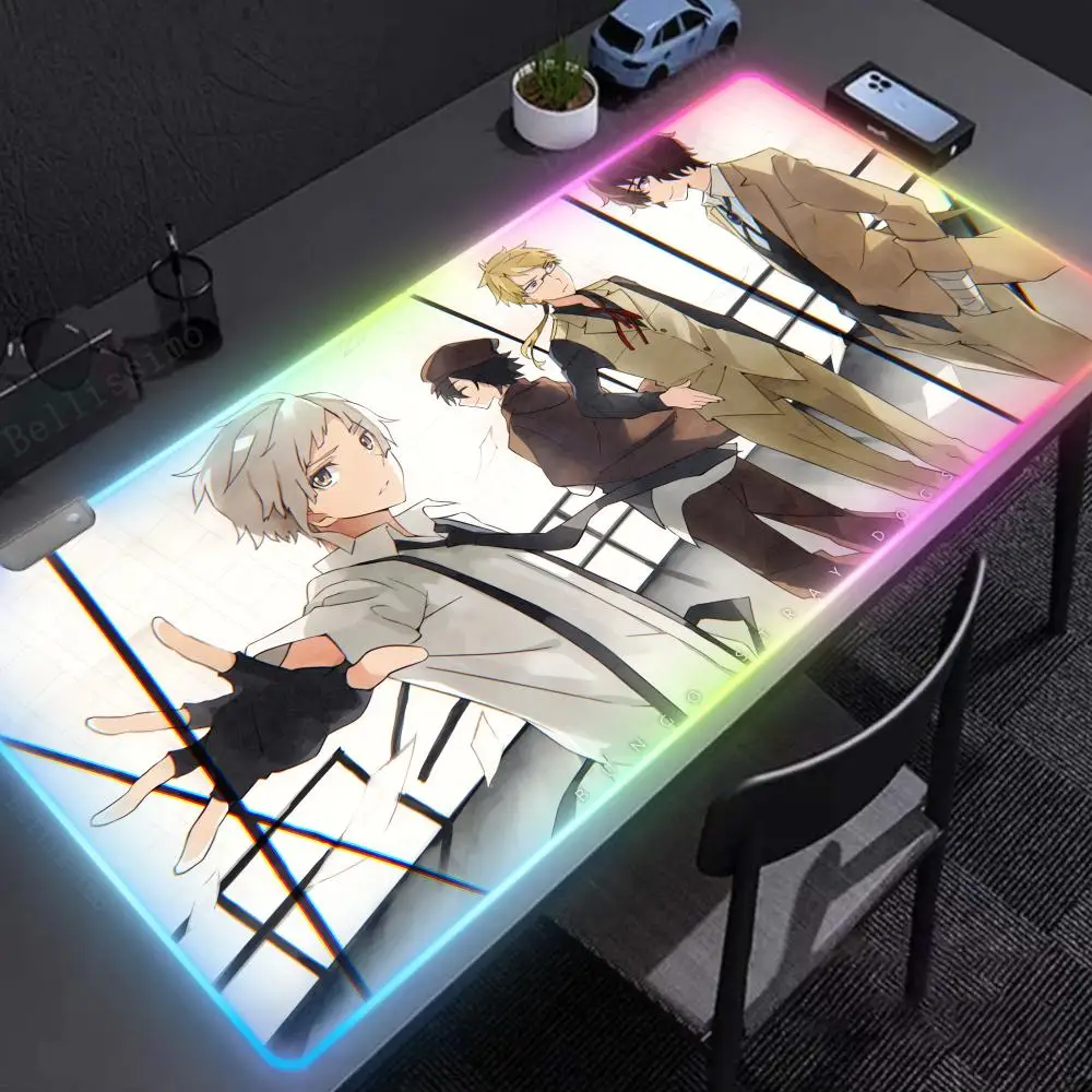 

Bungo Stray Dogs Popular desk mats Mouse Esports Pad Anime figures RGB Non-Slip Rubber Purple art Edge locking Luminescence