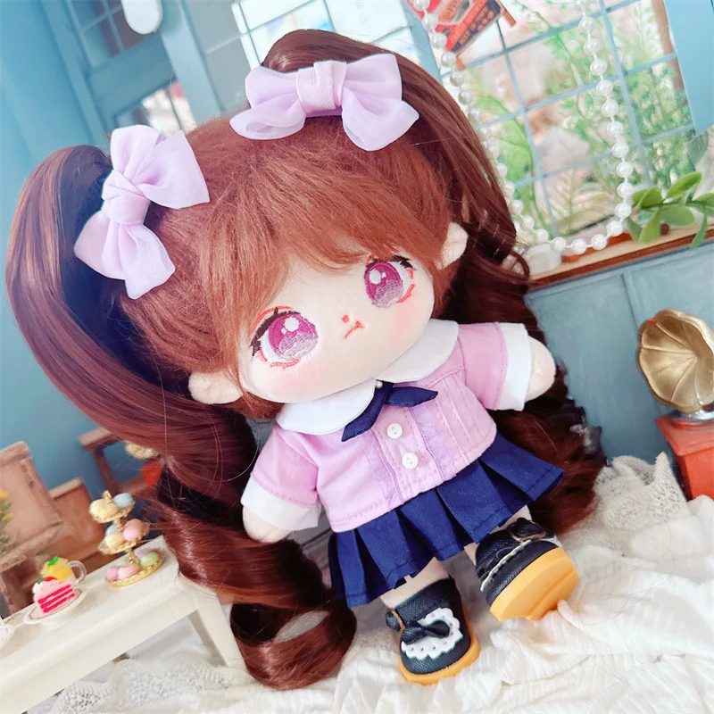 

20cm Cute Cartoon Double Horsetail Girl Plush Doll Kawaii College Suit 5Pcs Outfit Accessories Anime Soft Star Plushie Dolls Toy