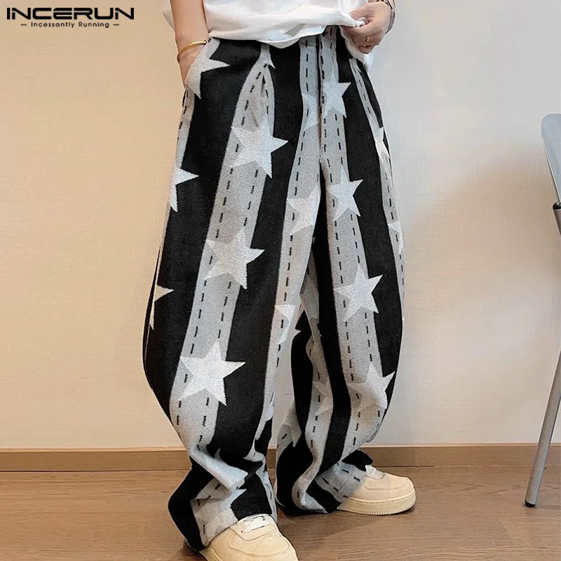 INCERUN 2025 Pantaloni stile coreano Moda uomo Stella a righe Pantaloni lunghi a gamba larga Casual Streetwear Uomo All-match Pantalons S-5XL