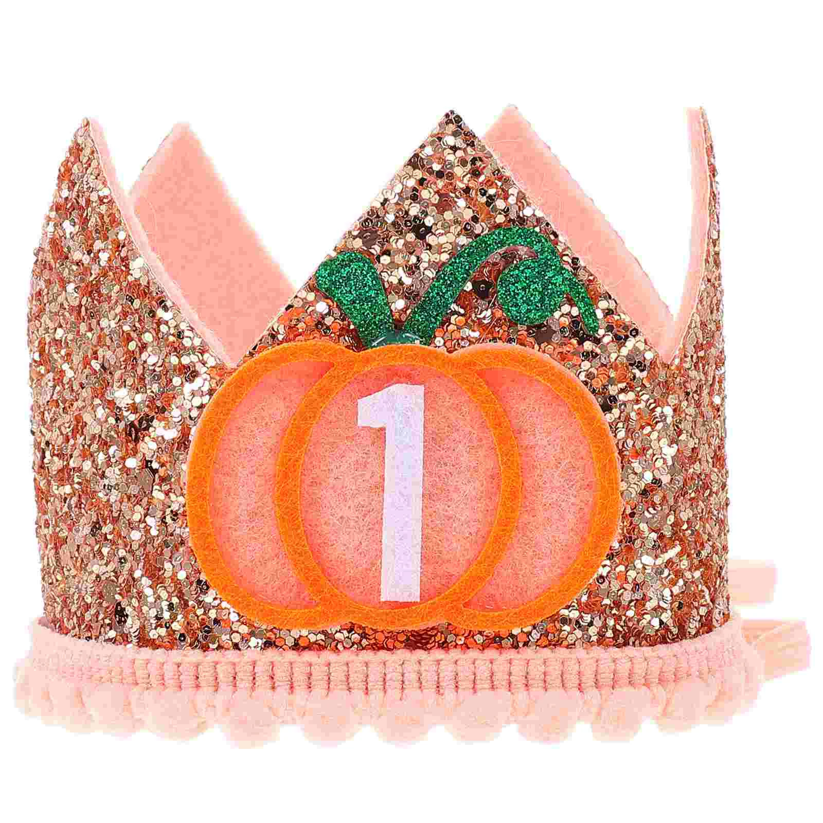 

Halloween Birthday Hat Crown Pumpkin Baby Party Headgear Headbands Golden Sequins