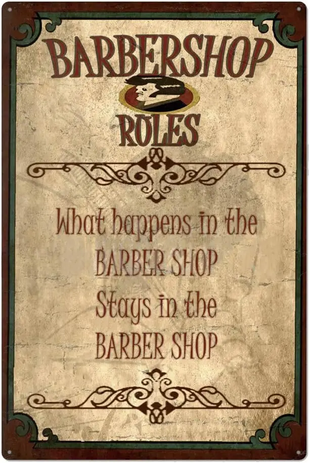 Original Retro Design Barbershop Rules Tin Metal Signs Wall Art, Thick Tinplate Print Poster Wall Decoration Sign