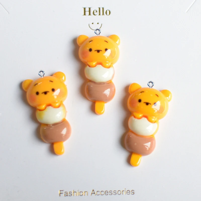 10Pcs Cartoon Bear Hamburg Bread Flat back Resin Cabochon Scrapbooking Phone Decoration DIY Embellishments Accessories