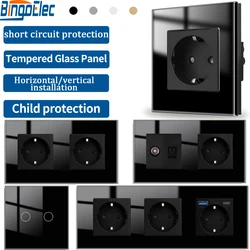 Bingoelec Single/Double EU Socket with Wall Touch Switches Black Double Electric Sockets Triple Power Outlets USB Type-C Ports