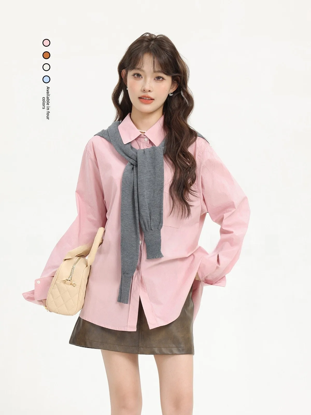 

Laid-back Style Casual Shirt Simple Elegance Retro Korean Sweet Early Autumn Versatile Loose Fit Long Sleeve Collar Pure...
