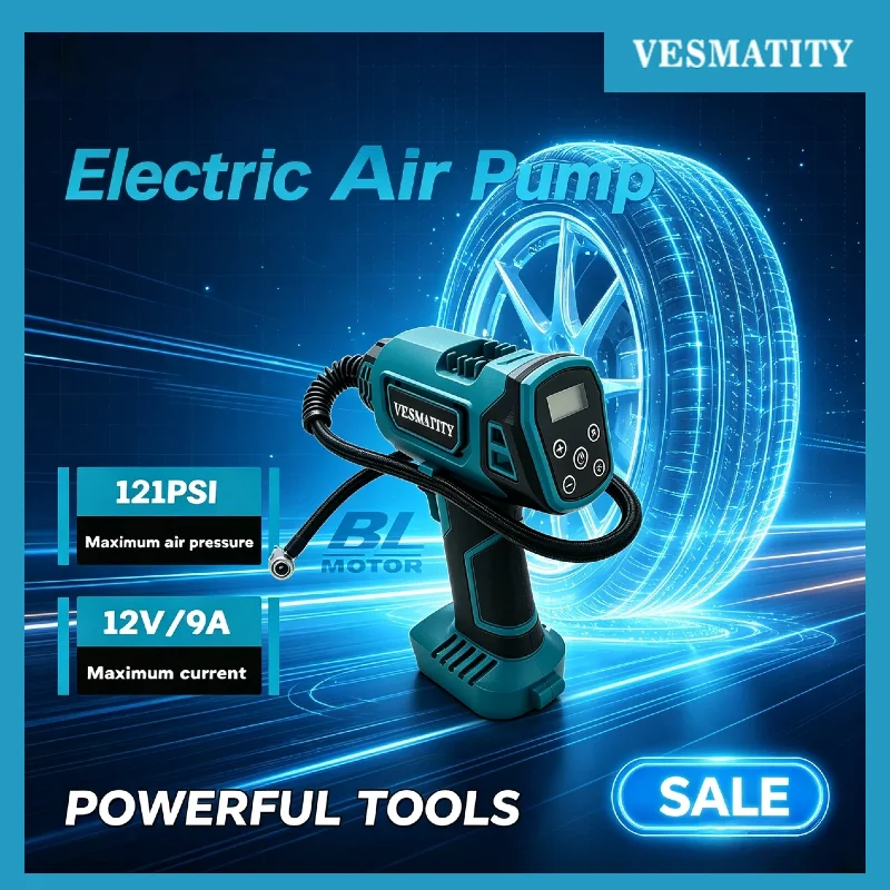 VESMATITY Car Mounted Air Inflator Electric Pump Automatic Handheld Compressor Tool for 18V 20V Battery Max Pro Plus